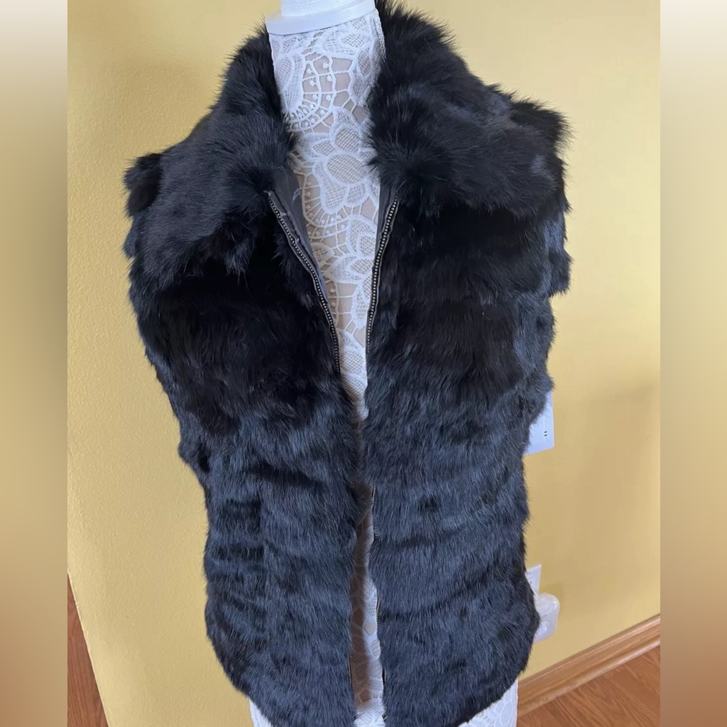 Black Genuine Rabbit Fur Zipped Best M/L